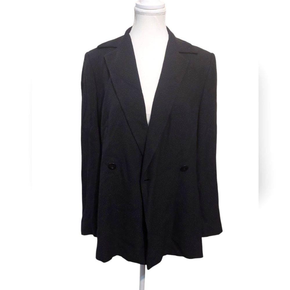 Chic Black White Dotted Double-Breasted Blazer Size 6 Women's Groppo Americano